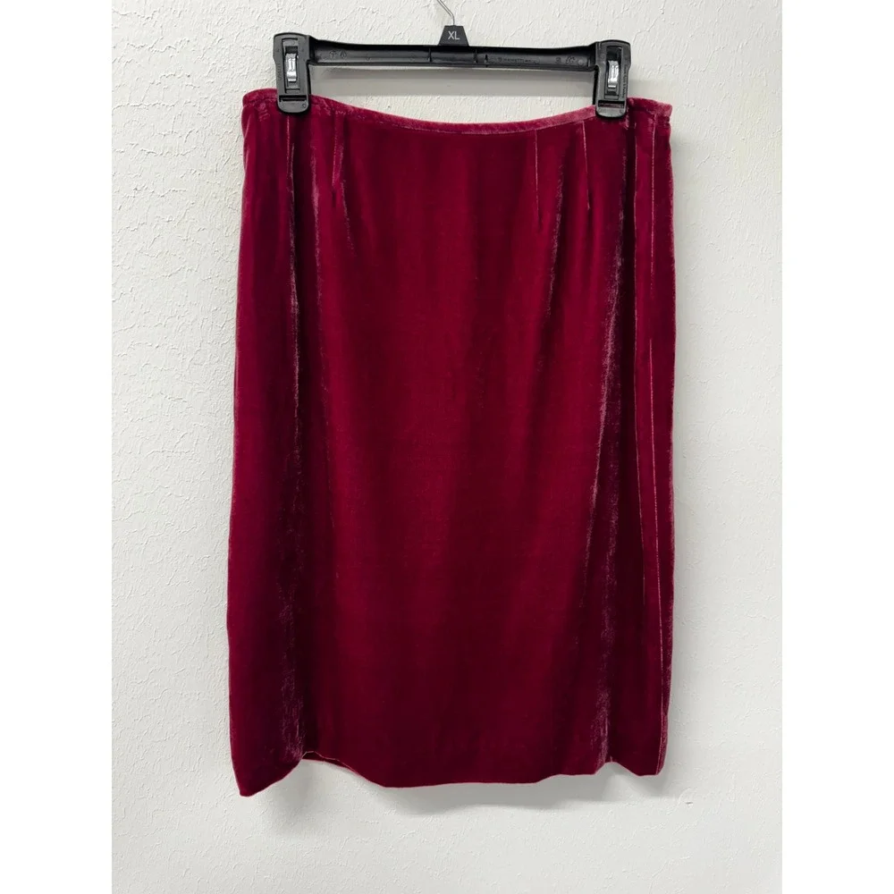 Vintage Albert Nipon Dark Raspberry Velvet 2-Piece Tank & Pencil Skirt Set Sz 8